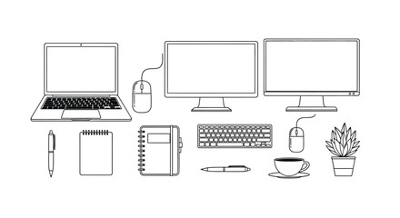 Modern workspace setup with multiple monitors Vector