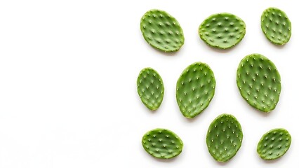 Green seeds on white background.