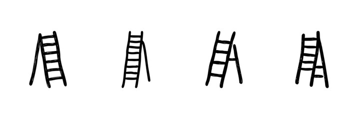 Ladder Line Icon Set In Doodle Style. Climbing, Construction, And Home Improvement Tools Outline Sketch Collection. Hand Drawn Isolated Vector Illustration