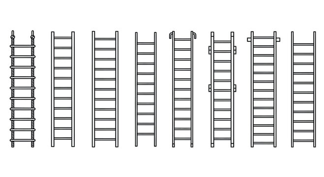 Various styles of ladders arranged in a row Vector