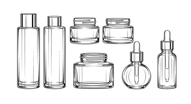 Assorted glass containers for cosmetics Vector