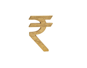Obraz premium Wooden indian rupee symbol sculpture with textured grain