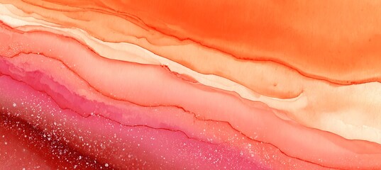 Vibrant abstract orange and pink art with fluid watercolor design elements