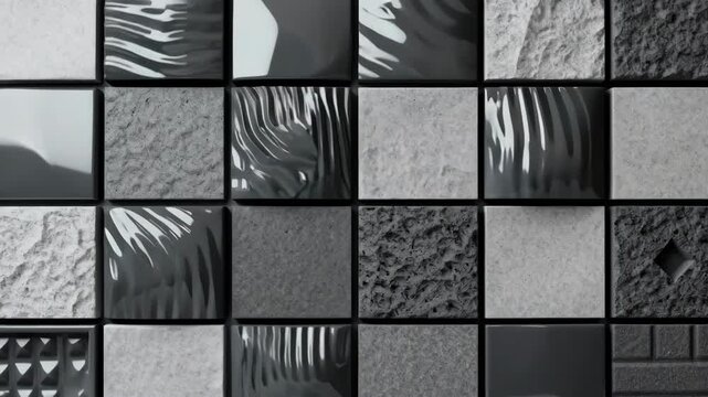 Medium shot of modular 3Dprinted siding elements highlighting customizable patterns with alternating smooth and rough finishes.