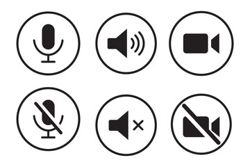 Sound control simplicity with mute options for your project sounds, volume up and down icons in a clean, modern style for apps and websites. © Daishin