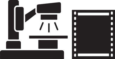 Obraz premium Black and white projector and strip filmstrip cinema