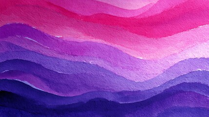 Abstract watercolor painting featuring wavy layers in shades of pink and purple hues