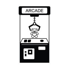 Arcade claw machine with a teddy bear inside, vector illustration