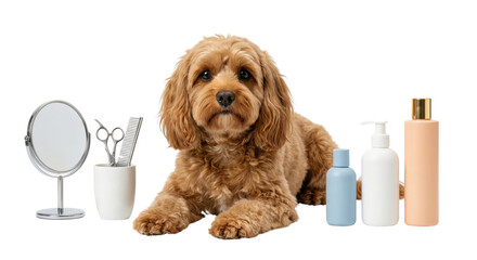 Cute Cockapoo Dog Grooming Supplies and Mirror