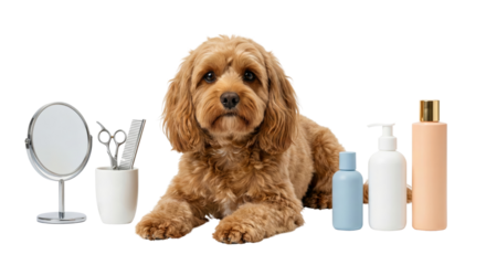 Cute Cockapoo Dog Grooming Supplies and Mirror