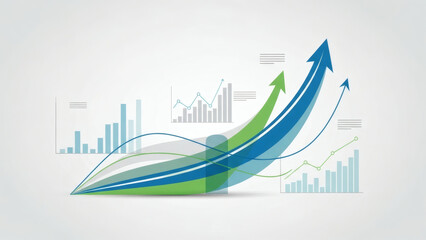 Business growth chart with increasing arrows and graphs