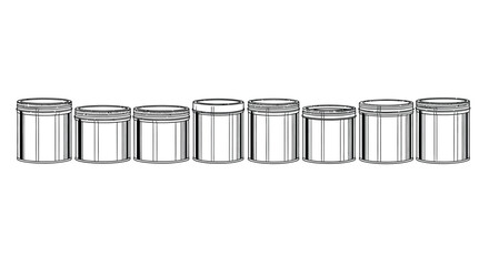 Row of identical cylindrical containers Vector