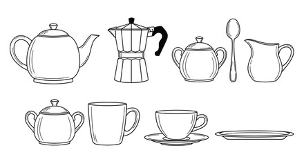 Collection of tea and coffee accessories Vector
