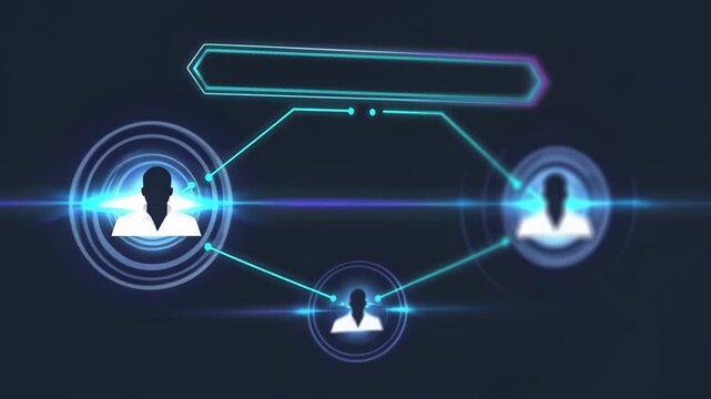 Digital interface demonstrating virtual communication between multiple user profiles. Modern communications technologies. Online conference
