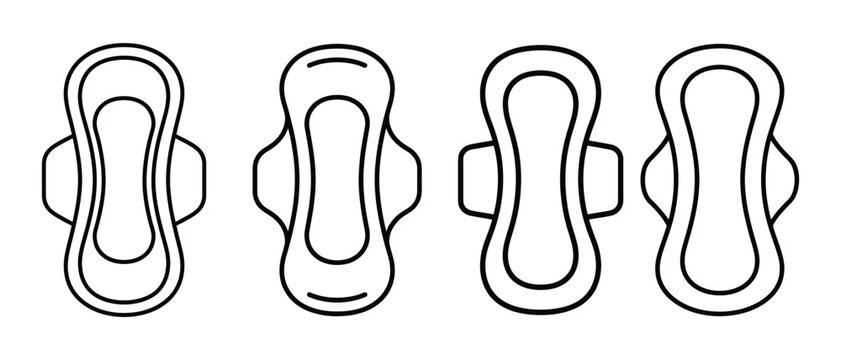 sanitary pads in black outline on white background, vector illustration