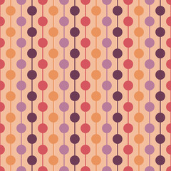 Warm retro geometric seamless pattern in mid century modern style with abstract dots and circle motifs. Soft peach modern vintage background ideal for decorative and design use.