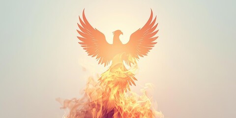 Fototapeta premium Graphic for Girl Power Campaign Majestic Phoenix Rising from Flames with Vibrant Feather Detail