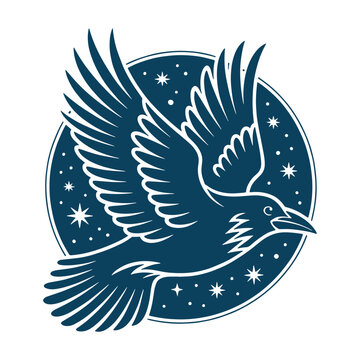 Flying Owl Silhouette with Moon and Night Sky