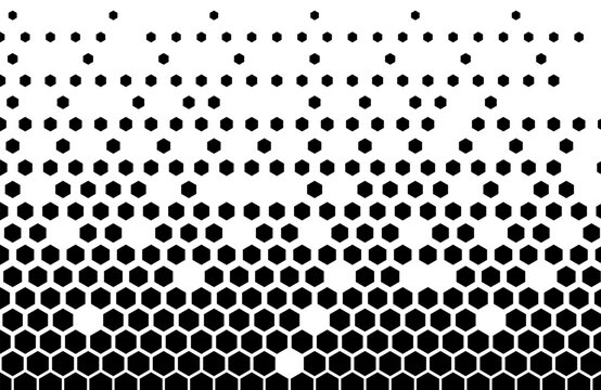 Irregular hexagon halftone with scattered black shapes