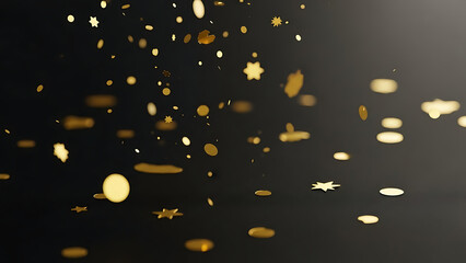 Elegant golden confetti falling on a dark background creating a festive atmosphere.