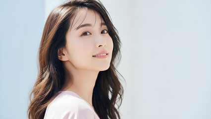 自然光で微笑む若い女性の爽やかポートレート