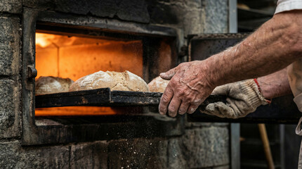 Freshly Baked Pain au Chocolat, Warm and Golden, Being Carefully Placed into a Traditional Stone Oven