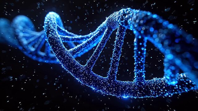 Blue glowing DNA strand