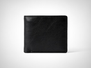 Classic black leather bi-fold wallet displayed on a clean, minimalist white background