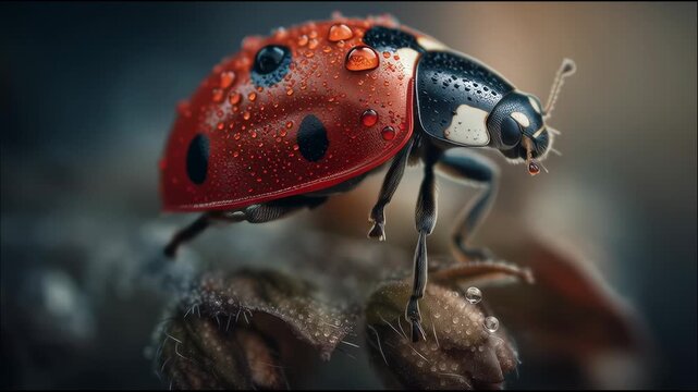 Close-up of a ladybug with water droplets