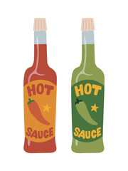 Red and green hot sauce illustration