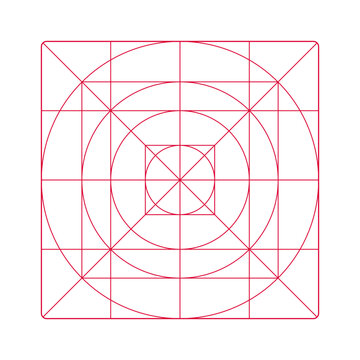 Guide, sizing layout for application logo design. App icon size template. Icon red grid template. Blank grid pattern for web, mobile system app.