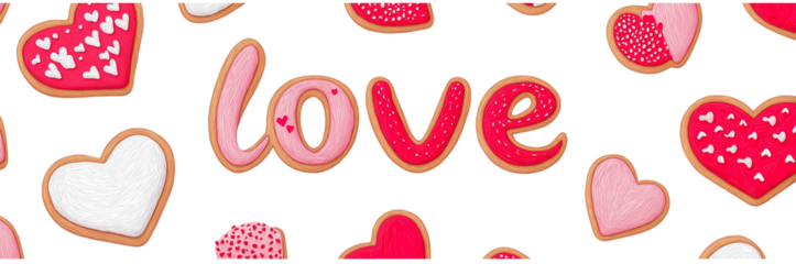 Love Text And Heart Cookies Pattern graphic isolated on a transparent background