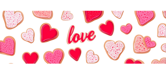 Heart Shaped Cookies with Love Text isolated on a transparent background