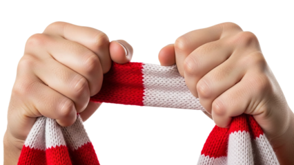 Hands Pulling a red and white scarf apart, expressing frustration transparent background