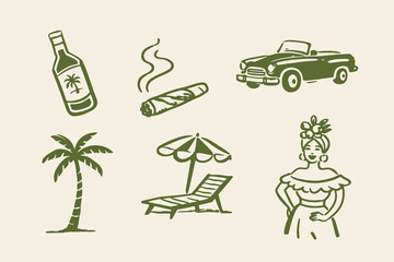 Obraz premium Cuban vacation icons hand drawn sketch vector illustration