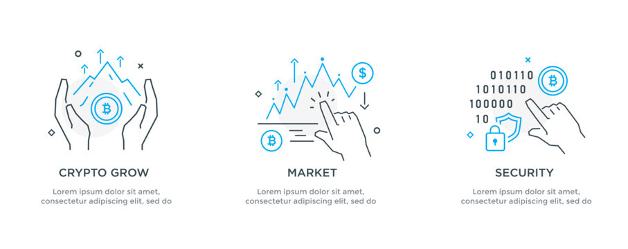 Set of illustrations concept with cryptocurrency. technology, coin, financial, business