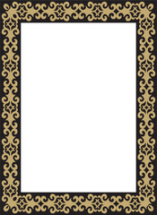 Vector gold with black square Kazakh national ornament. Ethnic pattern of the peoples of the Great Steppe,