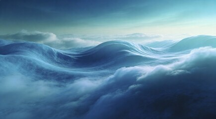 Fototapeta premium Professional digital art of soft clouds forming wave-like patterns, cool cyan to indigo transitions,
