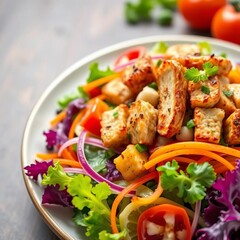 Vibrant salad with fresh vegetables and lean protein, a colorful and nutritious meal,  dinner,  energy boost