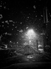 Snowy Night Street in Black and White