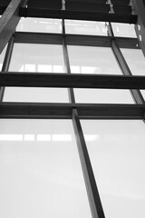 Modern Glass Facade with Wooden Beams