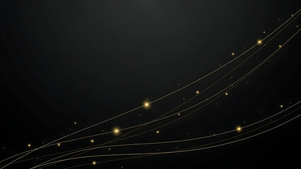 Elegant abstract background with golden lines and sparkling light effects.