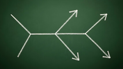 White chalk drawing of a fishbone diagram on a green chalkboard.
