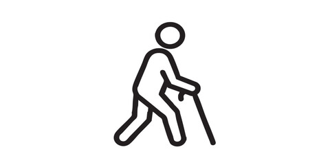 Man with stick vector icon, disabled person access symbol, accessibility concept, black outline and filled style, isolated on transparent background, simple modern design