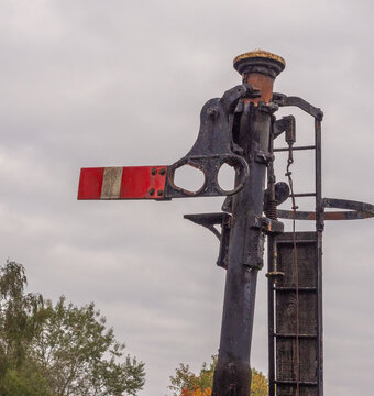 Old and disused signal on the river weaver used to safely guide the large boats to degotiate the locks on the river Weaver, Northwich, Cheshire, UK