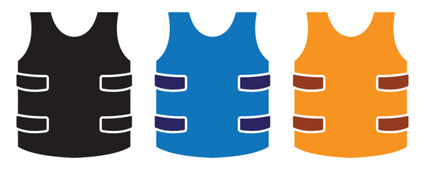 Bullet proof vest icons, body protection signs, bullet proof vest icons vector in trendy flat style illustration isolated on white background.