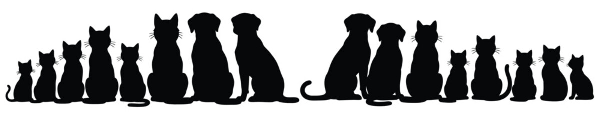 Obraz premium Diverse Cat Silhouettes in a Row, Simple Flat Design Vector Illustration