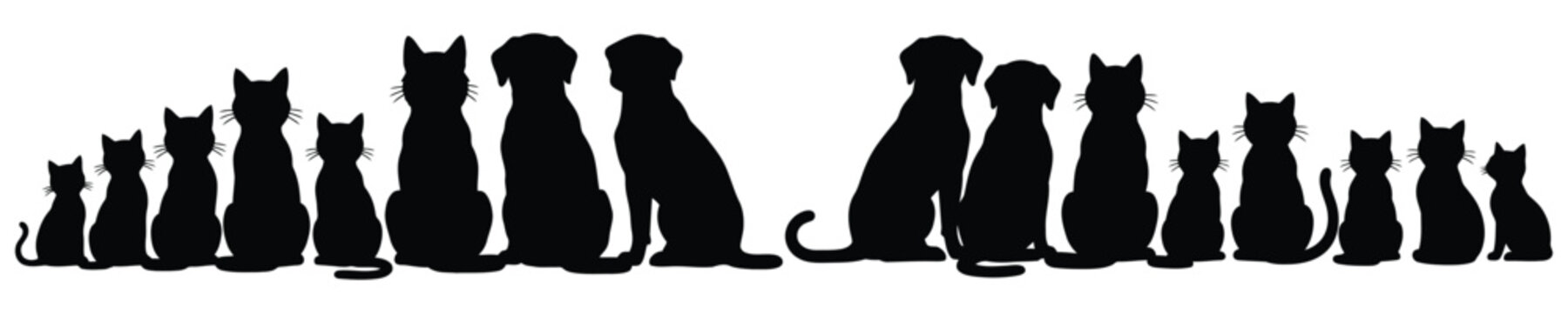 Diverse Cat Silhouettes in a Row, Simple Flat Design Vector Illustration