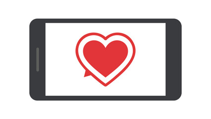 Horizontal smartphone screen displaying red heart speech bubble icon vector illustration isolated