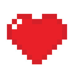 Red pixel heart vector illustration icon in 8-bit retro video game style isolated